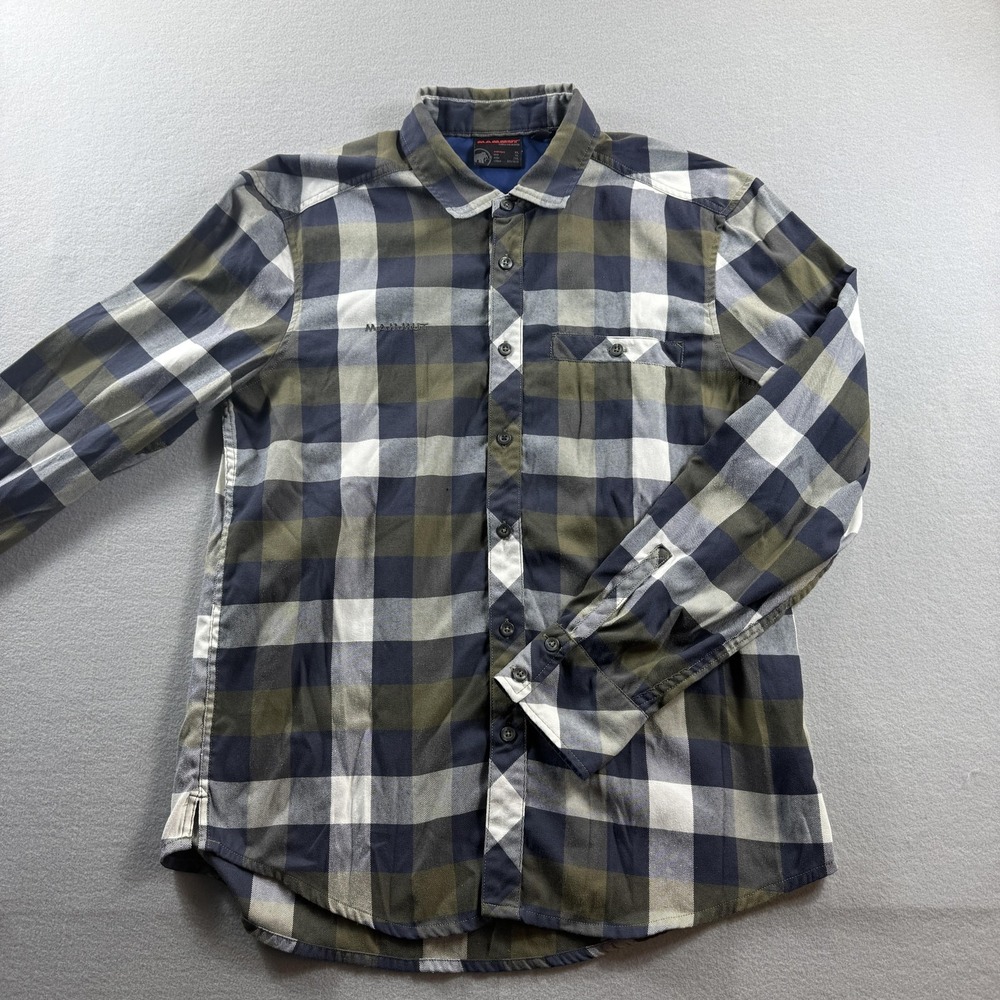 Mammut Shirt Mens XL Blue Green Plaid Long Sleeve Button Front Outdoor‎ Hiking